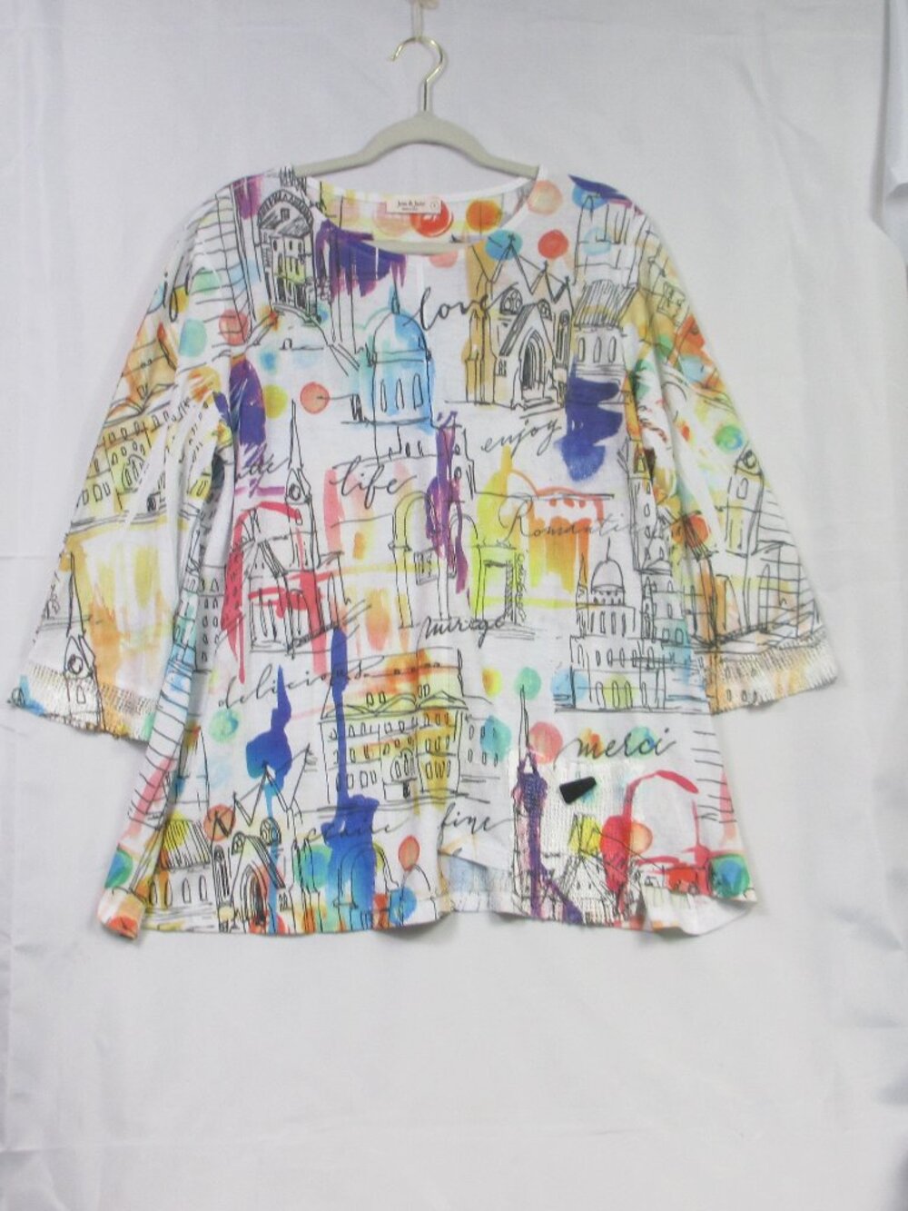 Jess & Jane Women's Multicolor Boho Artsy Tunic Top 3/4 Sleeves Size Large